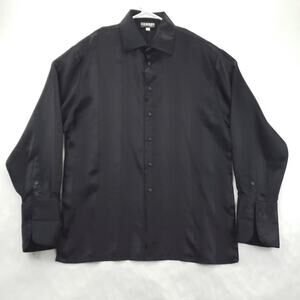Mench Platinum Shirt Men Large Black French Cuffs Long Sleeve Classic Button-Up
